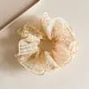 Elástico de Cabelo Scrunchie Vazado Estilo Ballet Francês para Mulheres, Prendedor de Cabelo Versátil com Toque de Luxo, Acessório de Cabelo de Camada Dupla