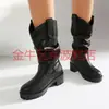 Botas de Media Pantorrilla para Mujer de Comercio Exterior Transfronterizo 2026, Punta Redonda, Tacón Grueso, Suela Gruesa, Tallas 34-45, Talla Grande, Botas de Motocicleta de Moda para Mujer