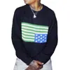 Jacquard de Dibujos Animados Simples Americanos Patrón Jacquard Retro Personalizado Cómodo Tejido de Punto de Manga Larga Punto de Cuello Redondo High Street Europeo y Americano
