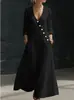 Vestido Largo de Vacaciones de Estilo Europeo y Americano, Holgado, con Cuello en V, Abotonado, con Caída, Línea A, para Mujer, TikTok Transfronterizo Primavera/Verano 2026
