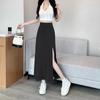 Saia de Modal Sexy Elegante de Verão Gongyu Weng Nova Cintura Alta Decotada em A com Fenda Lateral na Quadril Comprimento Médio