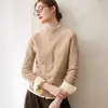 Nuevo Suéter de Cachemira para Mujer Otoño/Invierno 2026 Cuello Medio Alto Color Sólido Punto Trenzado de Diamante Tejido de Siete Agujas Grueso Capa Base