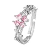 Anillo de Dedo Índice de Amor de Flor de la Suerte de Gato Antiguo Ning Propuesta para Mujer Moda Japonesa y Coreana Diamante Flash Trébol de Cuatro Hojas Anillo Abierto