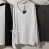 Ins2025 Verão Estilo Coreano Solta Manga Curta Decote V Grande Meia Manga Comprimento Médio Camiseta Top Feminino Camiseta de Algodão Bambu Feminino