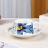 Conjunto de xícara de café de cerâmica de alto valor de cor com pires, caneca floral completa requintada de alta qualidade para chá da tarde