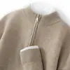 Suéter masculino de malha grossa com gola alta com zíper parcial, feito de cashmere premium, nova coleção outono/inverno 2026, versátil para uso casual e de negócios