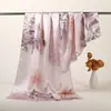 Lenço Estampado de Seda 12mm para Mulheres Primavera Verão Lenço Quadrado de Seda de Amora Estilo Chinês Lenço Versátil Toque de Luxo Leve Lenço Longo