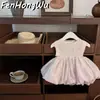 Casa Rosa Novo Vestido Infantil Doce Fofo Desenho Animado Gato Verão Laço Rosa Vestido Princesa Fofo