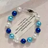 Conjunto de Pulsera y Collar de Cristal Artificial Estrellado Color Azul Pavo Real Mixto de Alta Calidad de 10 mm con Perlas Tahitianas
