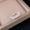 Anel Aberto Flor de Zircônia Laço Pérola Luxo Leve Moda Feminina Simples Anel para Dedo Indicador Anel de Nicho de Alto Padrão
