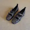 Versión de piel de oveja~Bailarinas de punta cuadrada con lazo y tiras cruzadas, zapatos Mary Jane retro de corte bajo para mujer