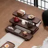 Estante de Escritorio de Nogal Estante de Almacenamiento Escalera Pequeña Estante para Té Estante para Tazas de Madera Maciza Estante para Exhibir Tetera Estante de Exhibición