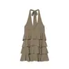 Vestido mini feminino de verão estilo europeu e americano com gola halter, camadas decorativas, cor da foto 90699, mistura de fibras sintéticas