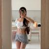 Estilo Japonés-Coreano Nuevo Sexy Espalda Descubierta Cintura Alta Cubre Vientre Cordón Ajustable Push-up Encaje Hongo Falda de Ángulo Plano con Abertura Traje de Baño para Mujer