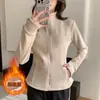 Jaqueta de Lã Polar Dupla Face com Gola Alta K1887 para Mulheres, Outono e Inverno, Espessa, Ajuste Slim, Quente, Moletom de Manga Longa