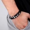 Pulseira de couro de aço inoxidável de joias de comércio exterior transfronteiriças, pulseira de camada dupla tecida à mão, pulseira de fivela magnética, tendência europeia e americana ol