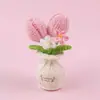 Planta de tulipa em vaso feita à mão em crochê transfronteiriça, vaso tecido com fio, decoração de mesa de tulipa artificial