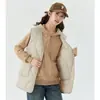 Colete de Algodão Feminino Quente Extra Grande Espessado com Forro de Fleece Comprimento Médio Botão de Pele de Cordeiro Casual para Usar por Cima 2505