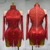 Body Feminino com Franjas de Lantejoulas e Strass Brilhantes Sexy Fantasia de Performance para Dança Cantora Dança Dançando