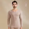Ropa interior térmica para hombre Seda Cachemira Hilo Ultra Fino Generador de Calor Acrílico Pantalones Térmicos Forro Polar Grueso Camiseta Térmica de Cuello V Set Invierno