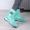 Zapatos de Goma Impermeables de Caña Media, Caña Alta de Suela Gruesa, Caña Baja, Botas de Lluvia de Caña Baja con Suela Gruesa, Zapatos Moldeados por Inyección para Mujer, Forrados de Lana para las Cuatro Estaciones