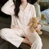 Conjunto de pijama para mujer de manga larga y pantalón largo, de algodón suave tipo anti-bolitas, se puede usar afuera como ropa casual para estar en casa. (Oro
