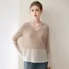 Suéter Konsaini 100% cachemira pura, nuevo estilo otoño e invierno, con lentejuelas, con cuentas, calado, bloques de color, ribete de cuentas, tejido de cuello en V