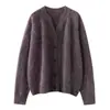 Tecido escovado, novo outono e inverno 100% caxemira pura fio floral gola tesoura cardigã de malha, solto e casual, mesmo estilo de Xiaohe