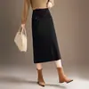 Falda de Punto Recto Línea A para Mujer Invierno 2025 Nueva Falda Ajustada de Cintura Alta de Lana con Cordones de Longitud Media