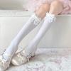 Calcetines Blancos de Encaje Floral con Lazo para Pantorrilla Calcetines de Terciopelo Lolita de Media Pantorrilla Patrón de Moda Deseo Puro