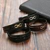 Moda Europea y Americana Pulsera de Acero Inoxidable para Hombre Accesorios con Logo de 8 Caracteres Pulsera Trenzada de Cuero Multicapa Hebilla Magnética Pulsera para Apilar