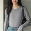 Camisa de otoño e invierno 2023, suéter simple versátil de cuello redondo de color sólido para mujer, nueva parte superior, ropa interior fina para mujer.