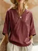 2026 Europeo y Americano transfronterizo Amazon TikTok verano nuevo algodón lino vintage botón diagonal manga tres cuartos camisa de mujer