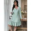 2026 Otoño Europeo Nuevo Estilo Elegante Adelgazante Moderno Versátil Color Sólido Manga Larga Volantes Vestido Mujer