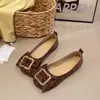 Zapatos Cómodos para Persona Perezosa sin Cordones para Viajar para Mujer Zapatos Planos de Suela Plana para Mujer Versátiles Boca Baja Hebilla Cuadrada Celebridad de Internet 2026
