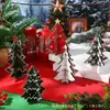 Enfeites de Árvore de Natal de Madeira 3D, Mini Árvore Vintage Desgastada Decoração de Mesa, Decorações de Árvore de Natal de Madeira Estilo Rústico