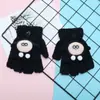 Guantes para niños otoño e invierno cálidos de medio dedo con tapa de dibujos animados lindos de punto con dedos descubiertos para bebé con forro polar engrosado para niños y niñas