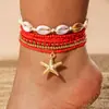 Tobilleras Trenzadas de Concha Acrílica Estilo Bohemio de Resort Transfronterizo Tobilleras de Estrella de Mar de Resina Estilo Playa Siete Piezas