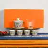 Juego de Té Regalo para el Festival de Medio Otoño, Cerámica Guobao, Jade Grasa de Oveja, Exquisita Caja de Regalo Floral, Regalo para Ancianos y Líderes, Presente de Juego de Té