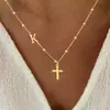 Novo Produto Europeu e Americano Pingente de Cruz com Zircônia Cúbica Inlaid Corrente para Clavícula Aço Inoxidável Colar Tipo Clipe de Papel para Mulheres