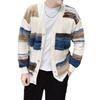 Popular Transfronterizo Talla Europea Talla Grande Ropa de Punto Chaqueta Cardigan Rayas Degradadas para Hombre Cuello en V Grande Moderno Fábrica Venta al por Mayor