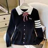 Suéter de punto para mujer con cuello polo a bloques de color estilo universitario, manga larga, nuevo de otoño 2026, ajuste ceñido, suéter base