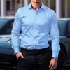 Camisa Social Masculina Musculosa, Camisa de Trabalho Profissional Sem Ferro, Camisa Casual de Manga Longa Antirrugas para Primavera e Outono