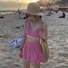Nuevo Bikini Multicolor Tela Toalla Traje de Baño Dividido Sling Sin Tirantes Falda Tres Piezas Vacaciones Costeras de Aguas Termales