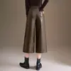 Calças Femininas de Couro PU para Outono e Inverno, Novo Modelo 2026, Calças de Cintura Alta Emagrecedoras de Perna Reta, Calças Casuais Largas e com Caimento