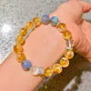 Pulseira com Design de Pedra da Lua Azul Forte Natural e Citrino de 10mm