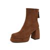 Botas de Moda de Tacón Super Alto 2024 Otoño e Invierno Nuevo Estilo Europeo y Americano Impermeables Plataforma Punta Cuadrada Botines Tacón Grueso Gamuza Botas Martin Mujer