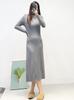 Ropa de Mujer de Estilo Francés para Otoño e Invierno, Vestido de Suéter Tejido de Lujo Ligero Retro Ajustado Largo Sobre la Rodilla con Cuello Medio Alto para Mujer