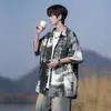 Camisa de Manga Corta Estilo Chino Pintura a Tinta para Hombre Verano Alta Gama Chico Guapo Holgada Casual Camisa Chaqueta de Solapa