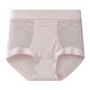 Ropa interior de encaje de cintura alta que contrae el vientre para mujer, bragas de entrepierna de seda morera antibacteriana modal 7A de malla ligera de lujo